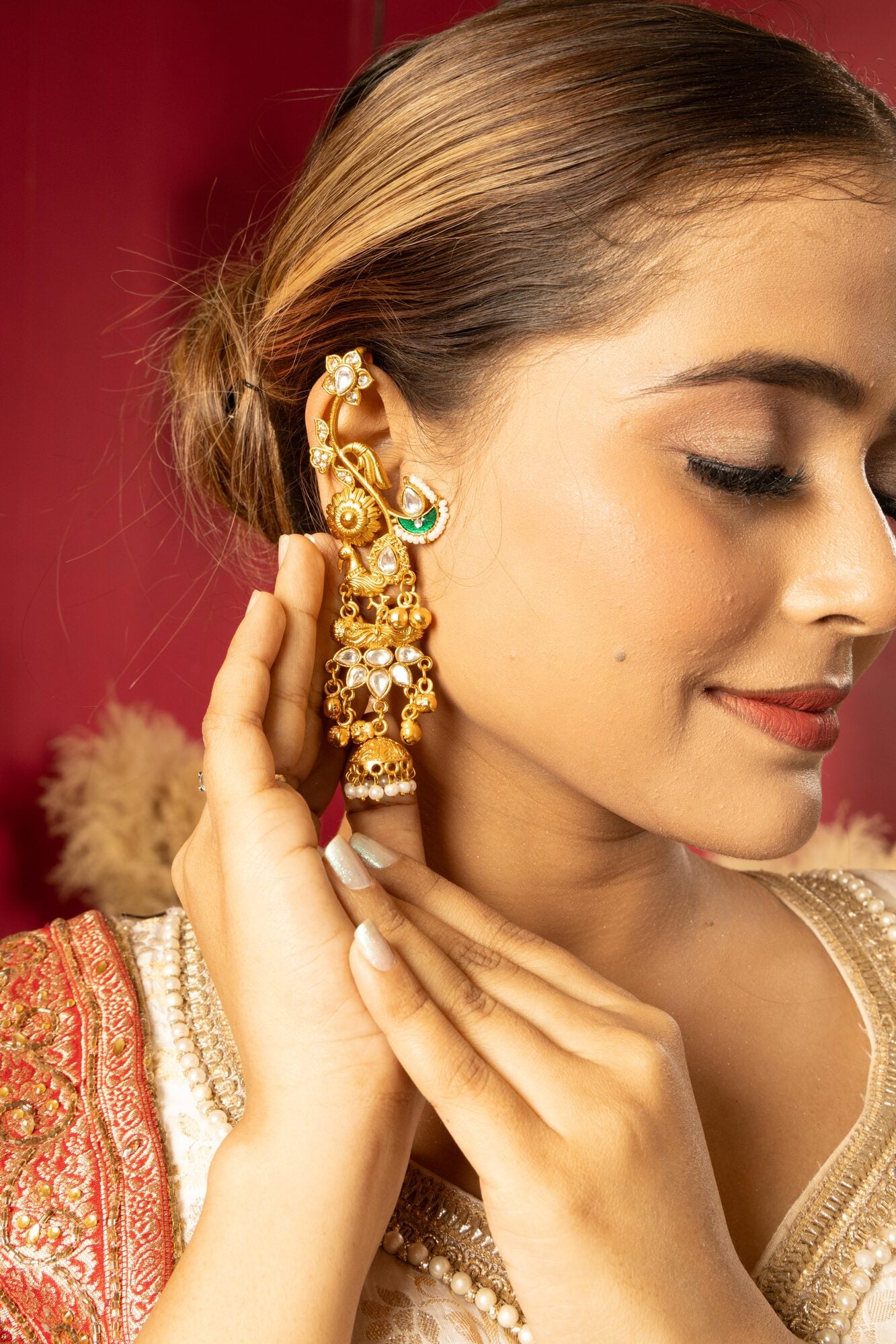 Aarunya Peacock Bloom Jhumka Earrings