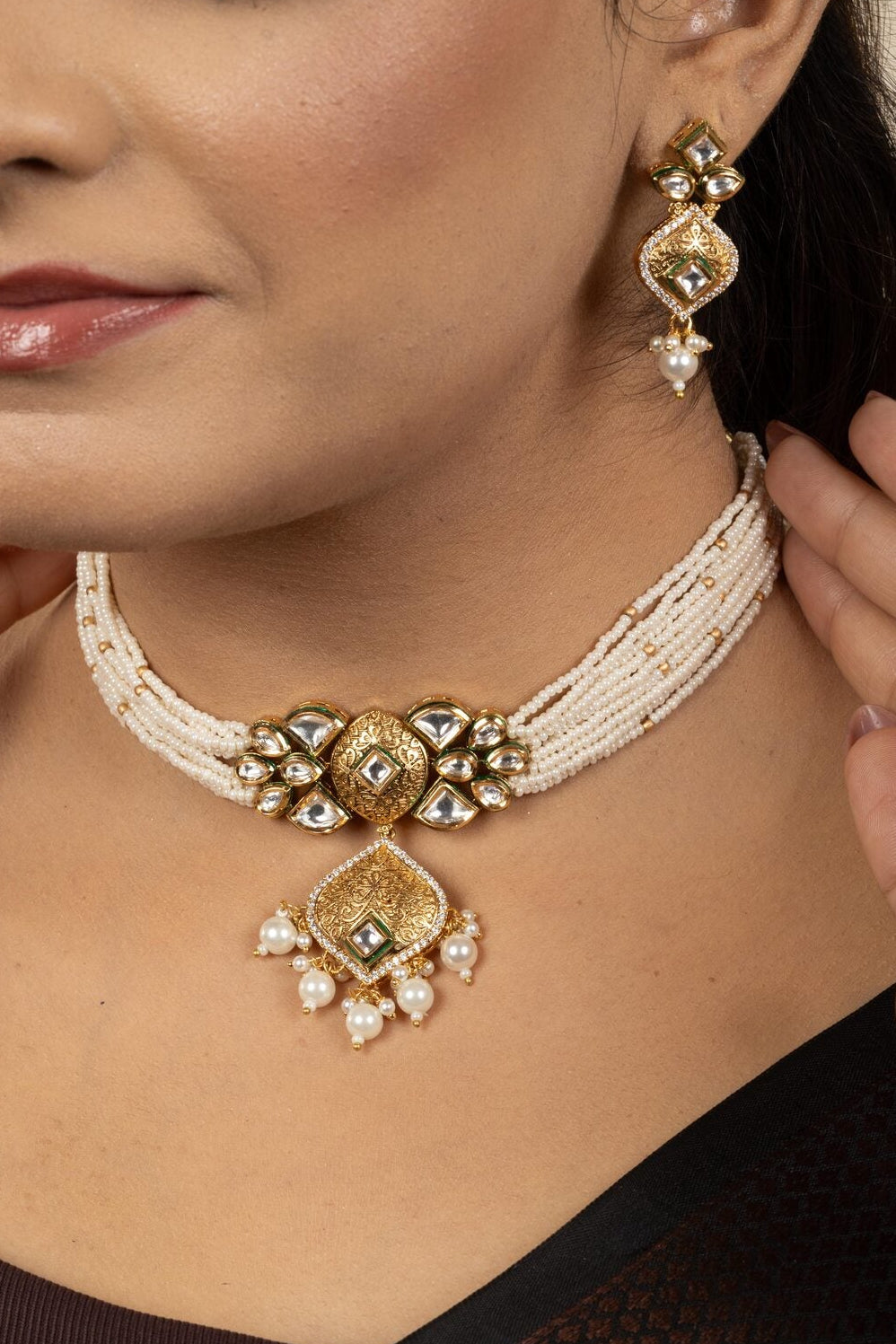 Chandra Kundan Pearl necklace set