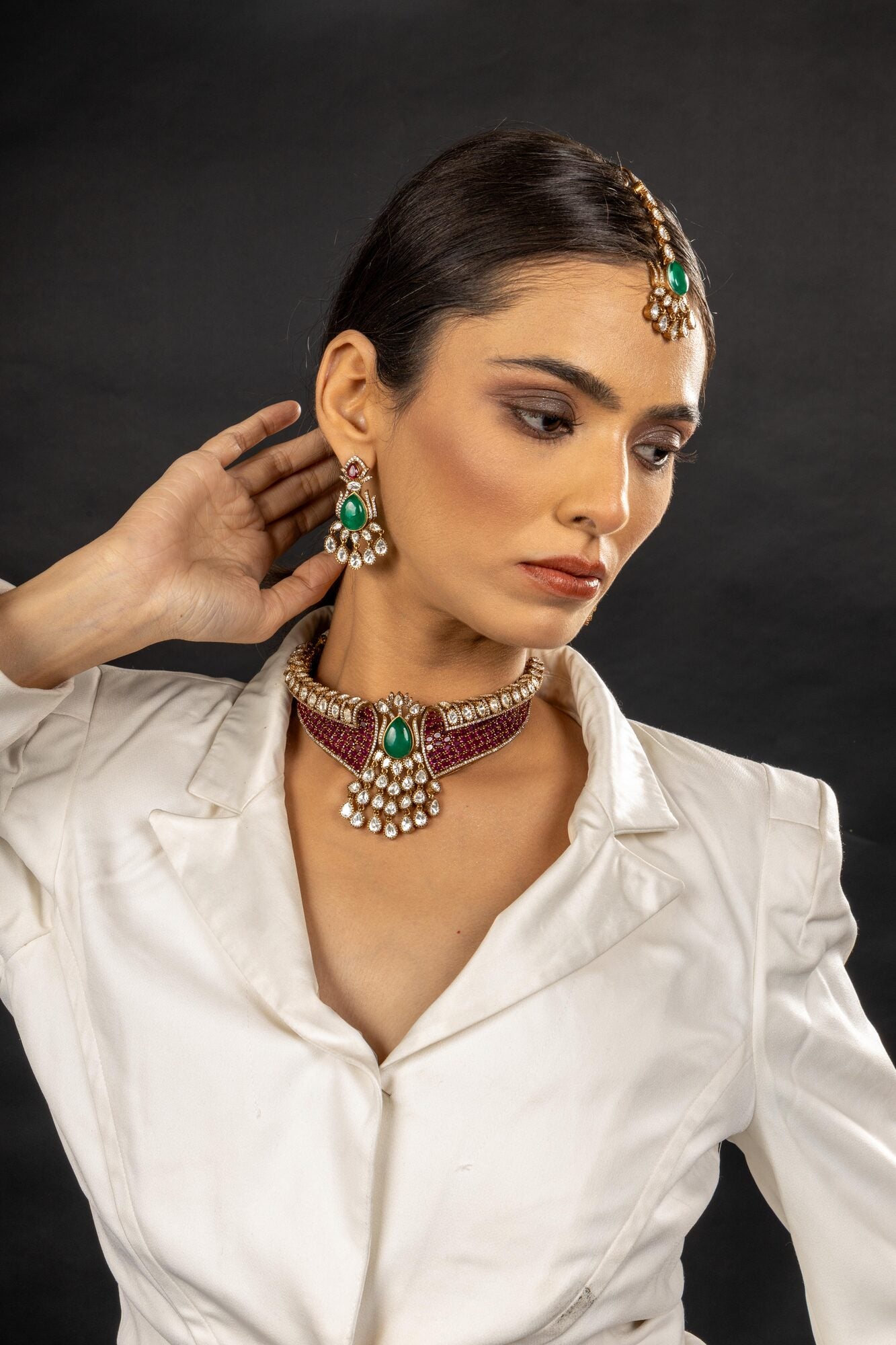 Celestial Ruby Diamond Emerald Choker Set