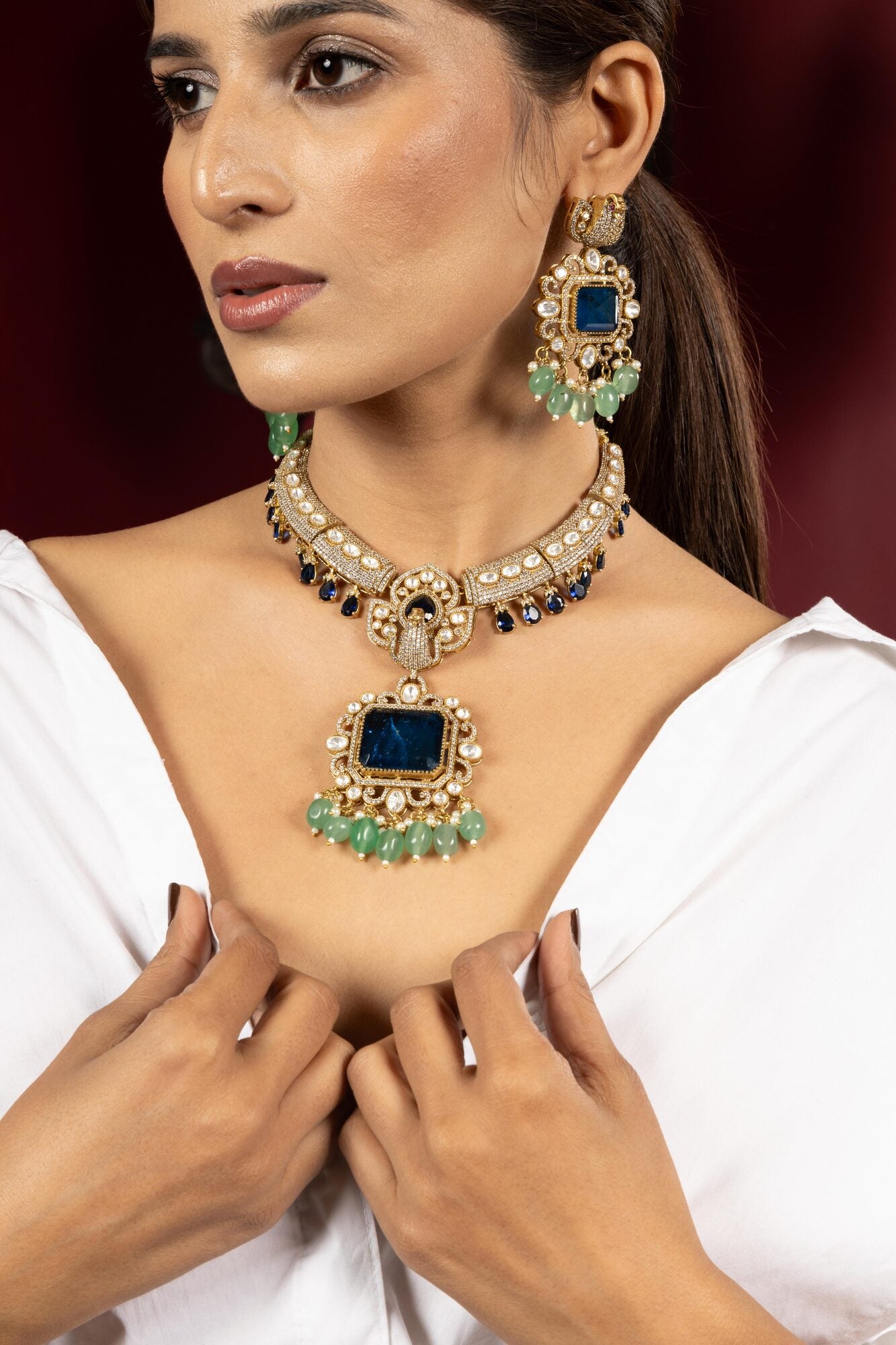 Regal Sapphire Kundan Polki Set