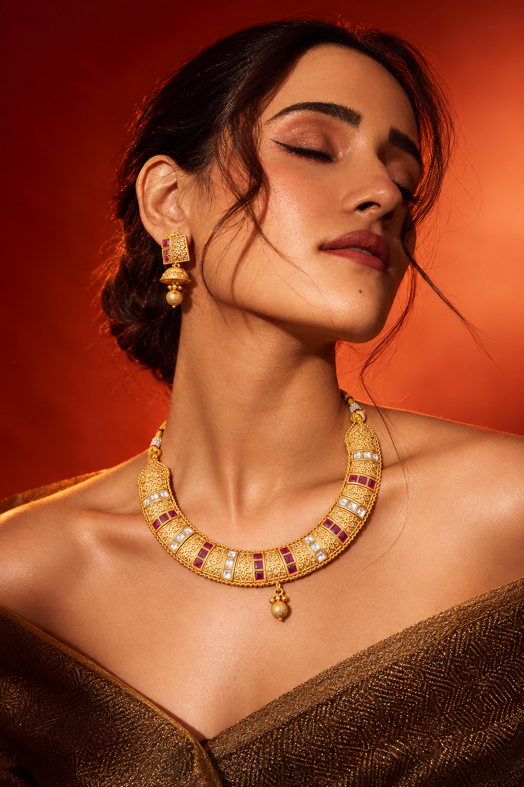 Swarn Noor Golden Ruby Choker Set