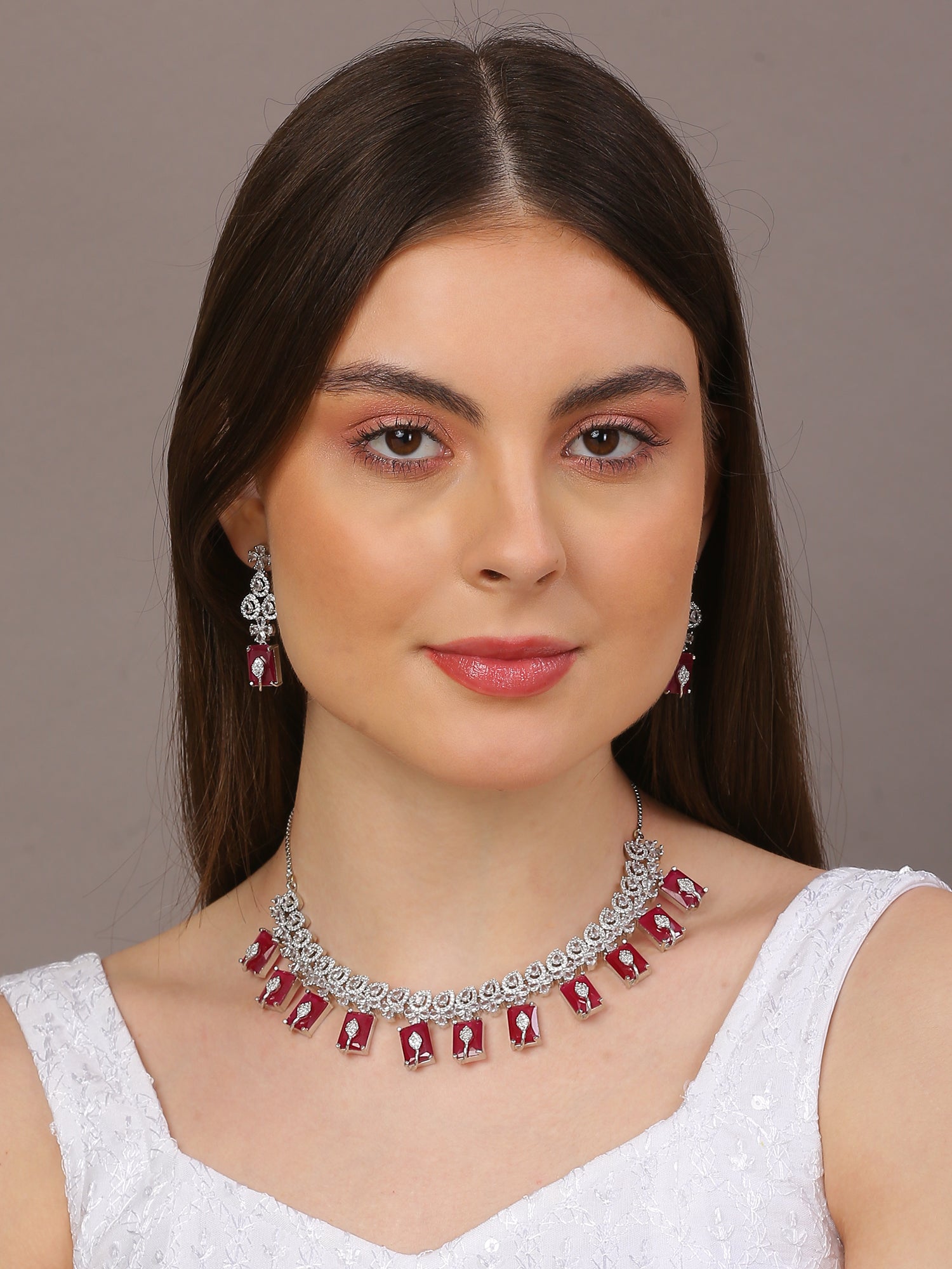 Regal Ruby Diamond silver Ensemble