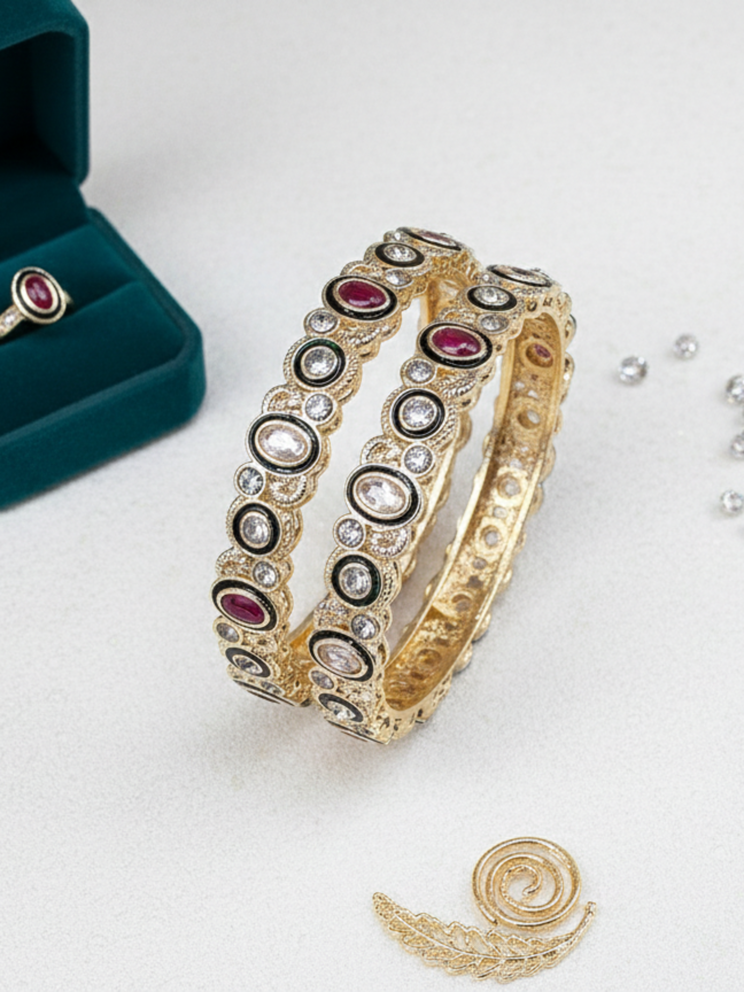 Ratna Ruby Kundan Gold Kada