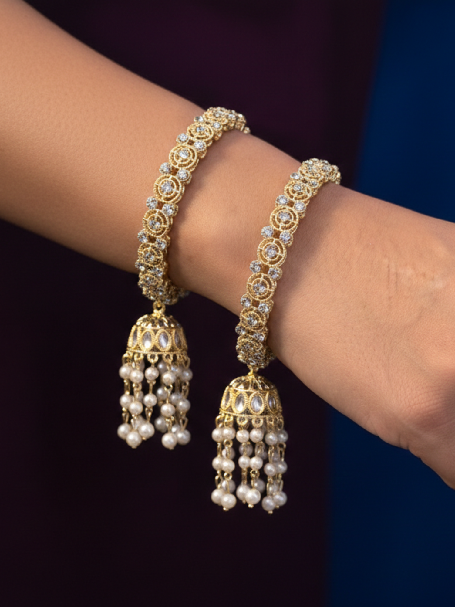 Swarna Nakashi Pearl Diamond Kada