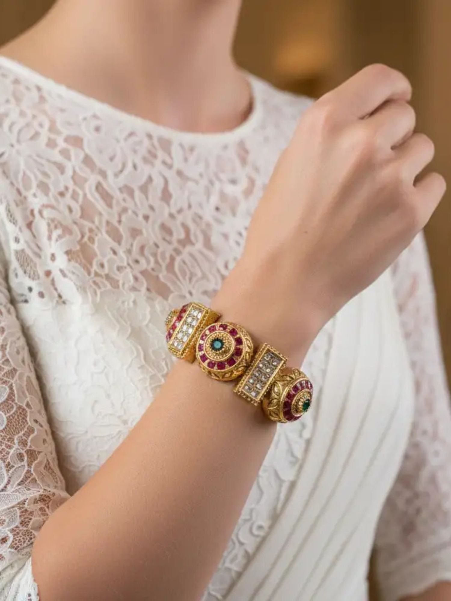 Imperial Ruby Emerald Crown Bangle