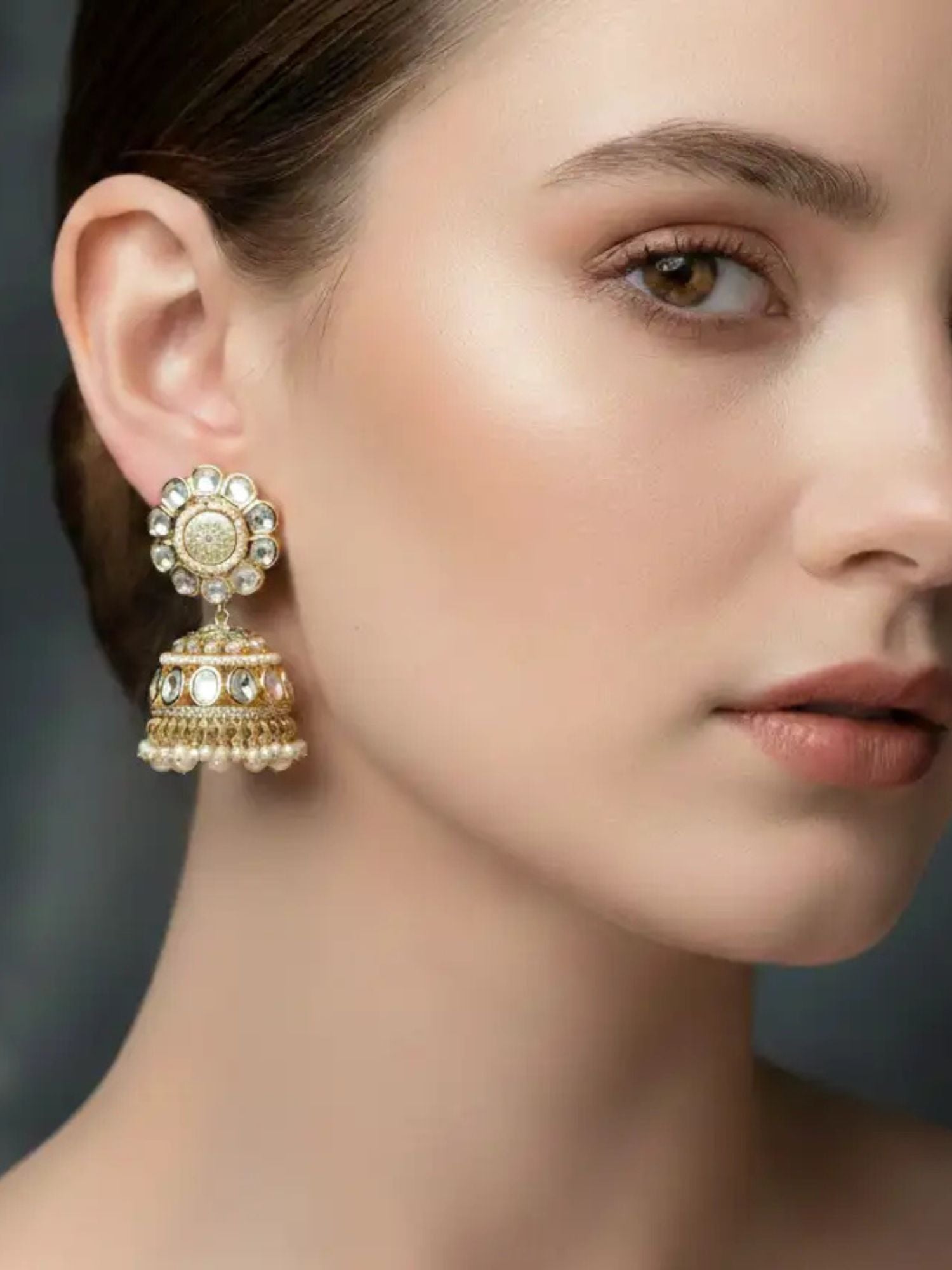 Chandra – Phool Pearl Gold Jhumka