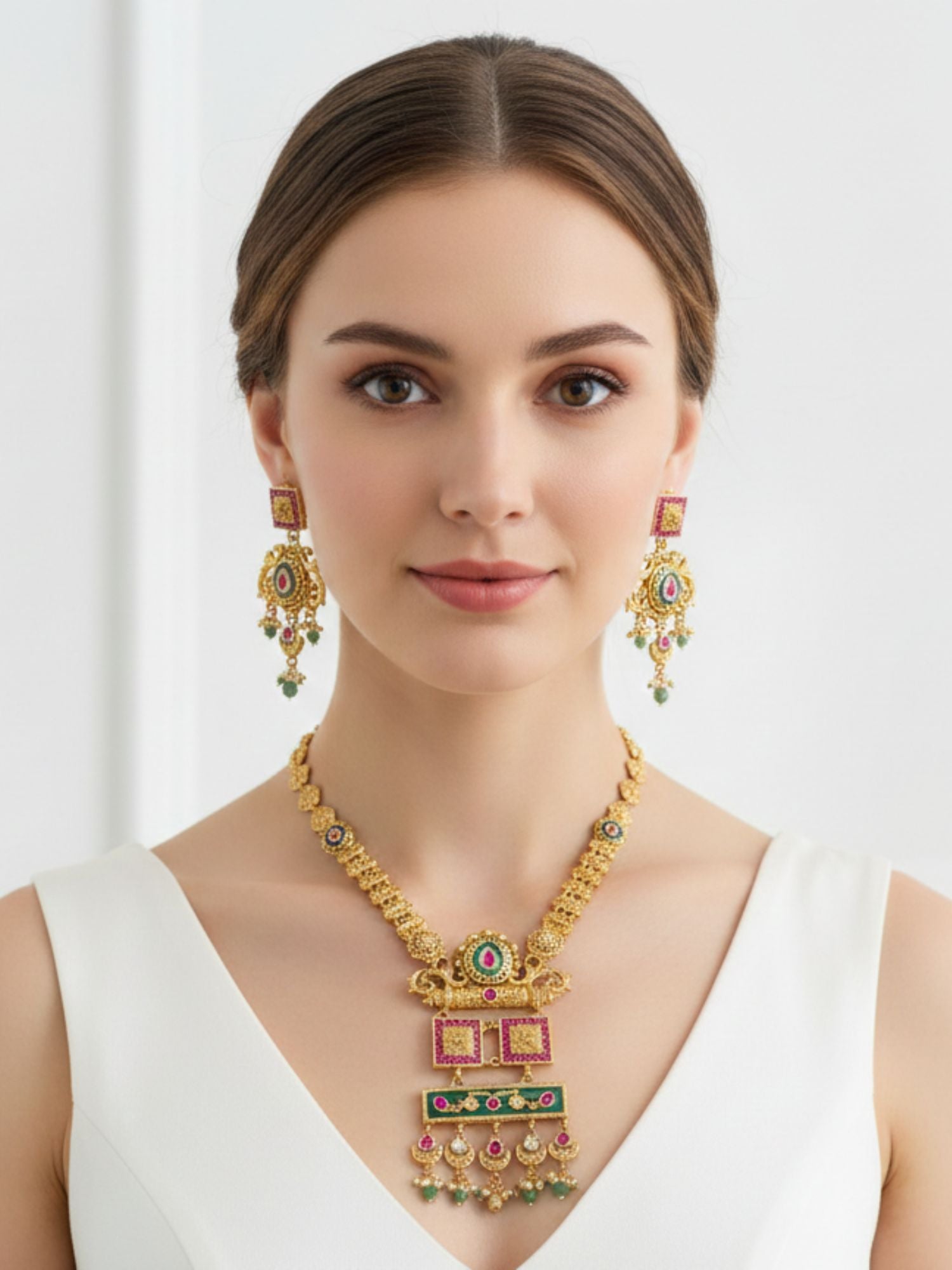 Raajasi antique gold necklace set