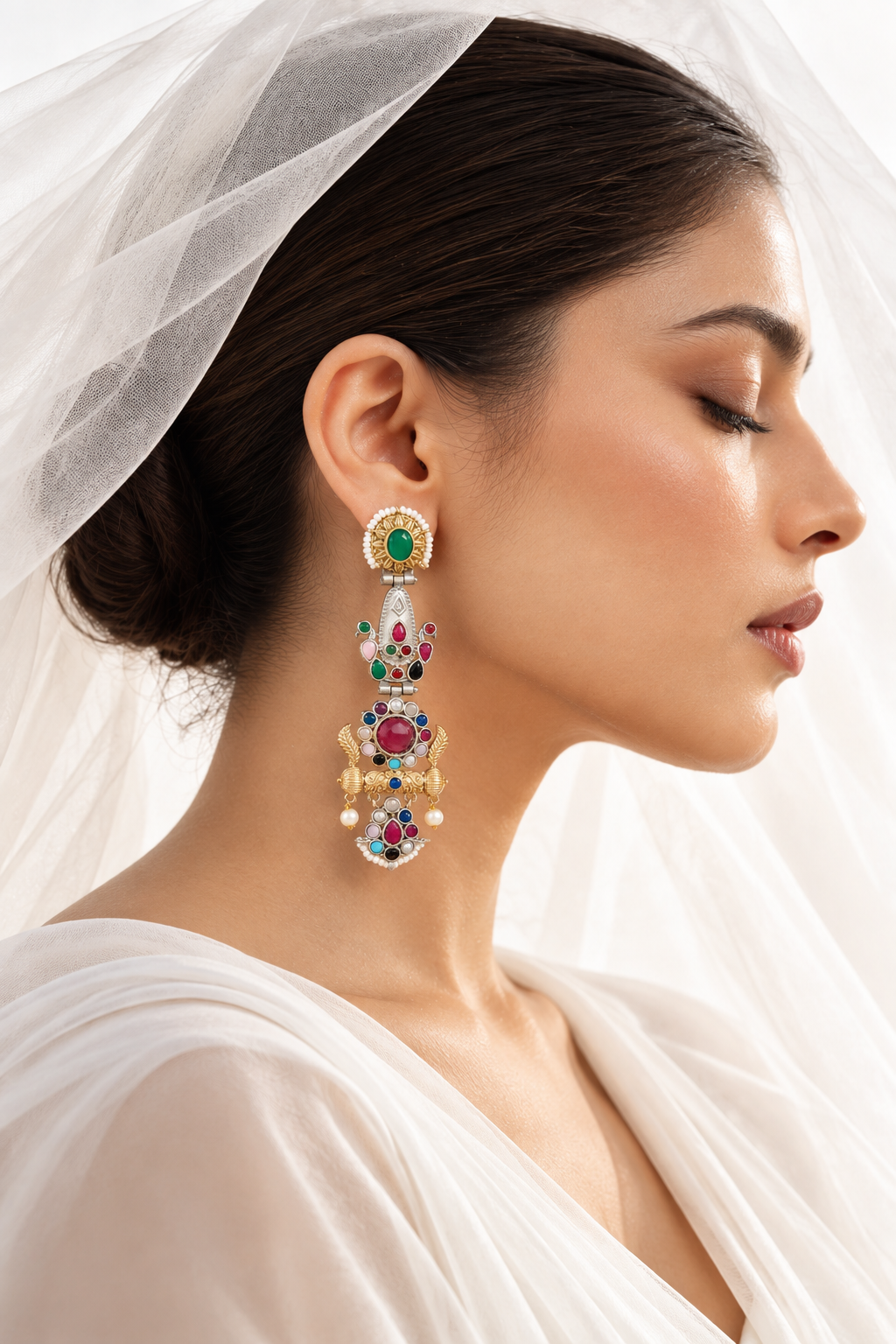 Navratna Gold Silver Fusion Danglers