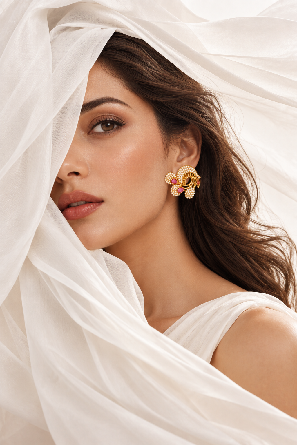 Mukta Ruby Pearl Golden Earrings